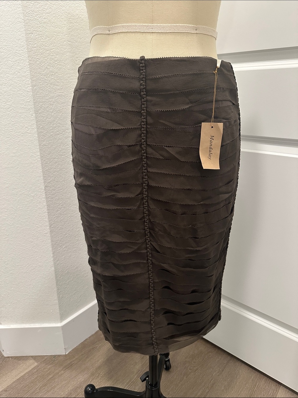 Brown Textured Pencil Skirt mandalay silk goth euro dead stock nwt